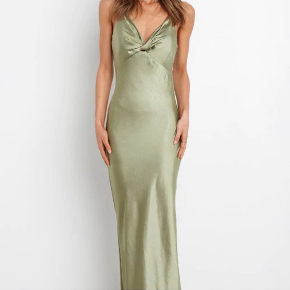 NWT Petal & Pup Parleio Satin Maxi Dress - Olive Green - Size 8